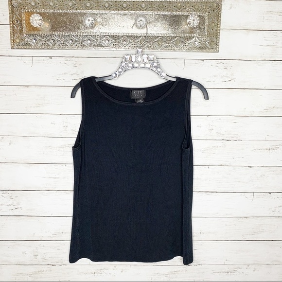Vintage City Silk Black Stretchy Square Neck Blouse Tank Size Large - Picture 1 of 4